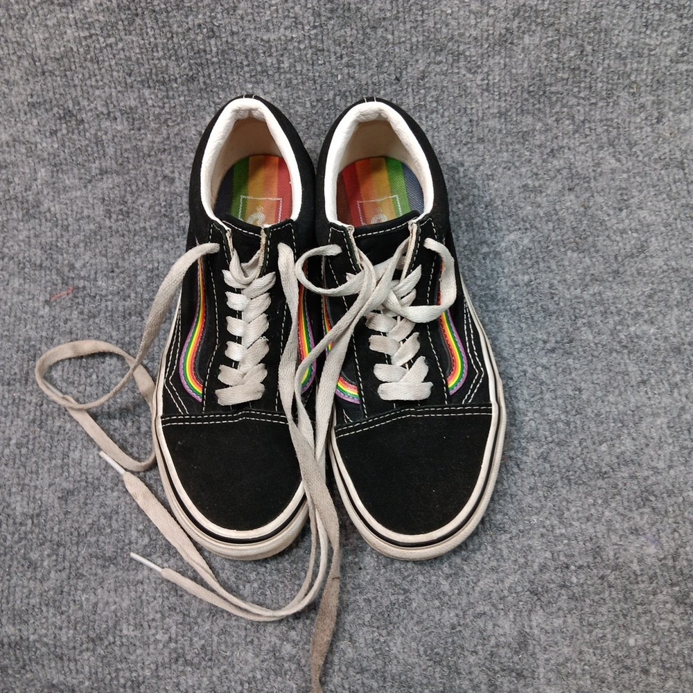 Vans Old Skool Black Suede Rainbow Skater Shoes Womens 5 Mens 3.5 507452